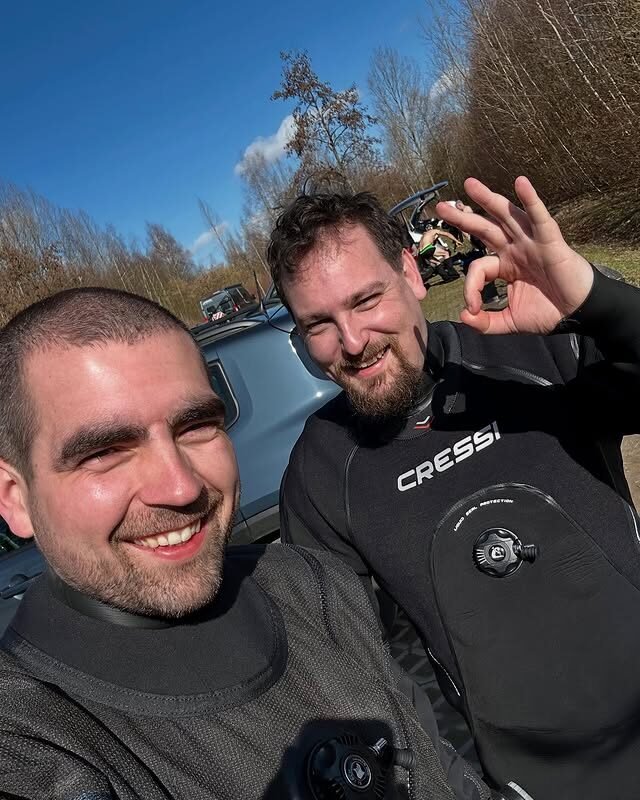 A photo of one of our students who just got his SDI dry suit certification